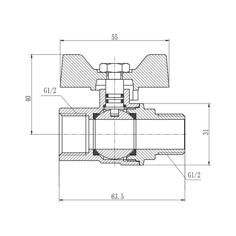 Кран кульовий Thermo Alliance Forte 1/2" ВЗ для газа (метелик) SF607G15 — фото 2