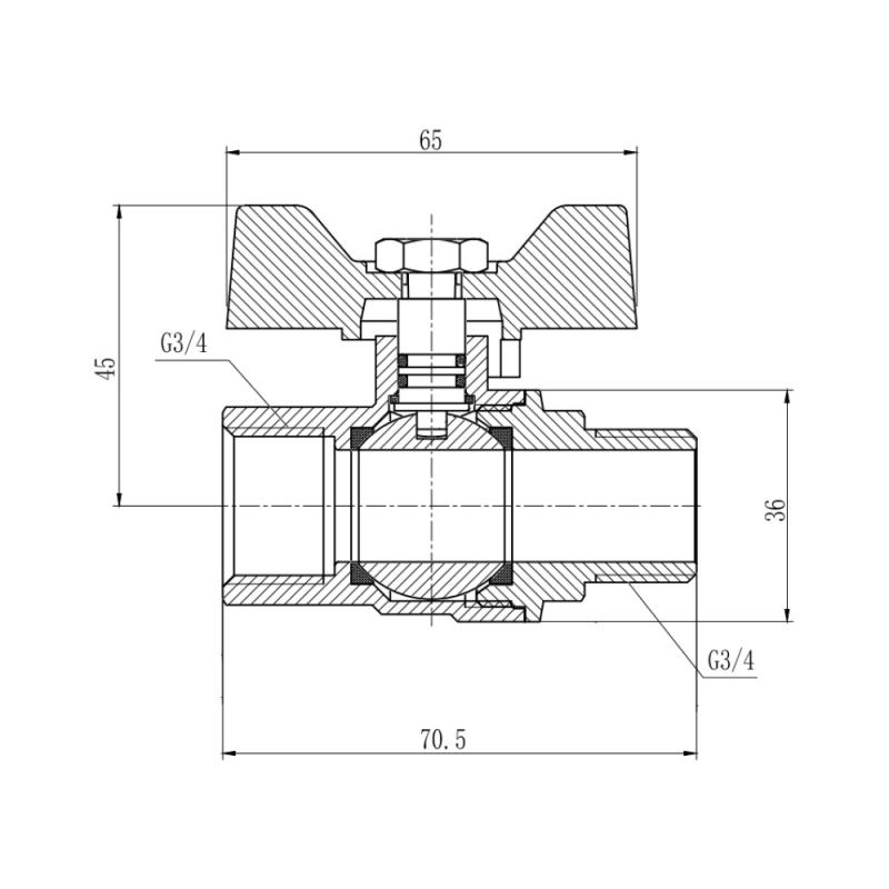 Кран кульовий Thermo Alliance Forte 3/4" ВЗ для газа (метелик) SF607G20 — фото 2