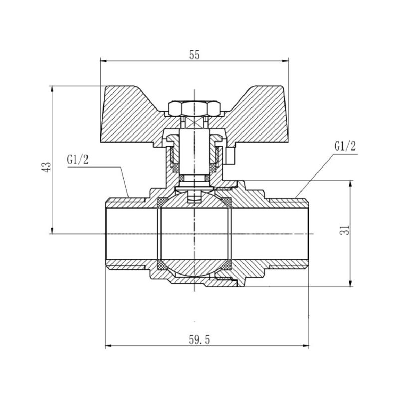 Кран кульовий Thermo Alliance Forte 1/2" ЗР для води (метелик) SF606W15 — фото 2